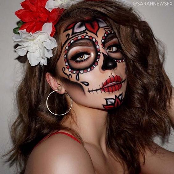 Sultende rød look for Day of The Dead Makeup Ideas