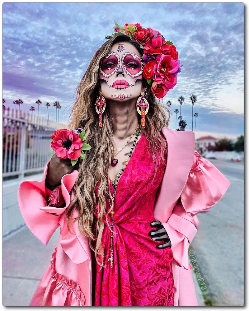 Pink day of the dead skull makeup