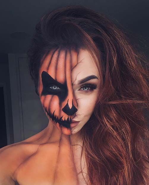 Maquillage Halloween demi-visage effrayant