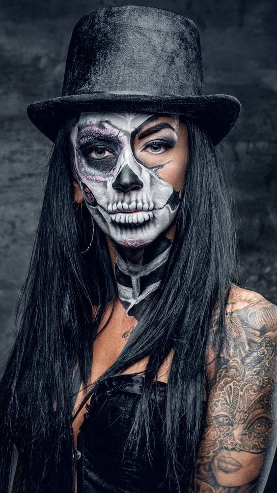 Skull makeup ideer for Halloween, skallen makeup ser ut