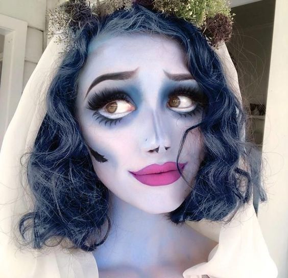 Maquillage de mariée cadavre bleu, looks de maquillage Halloween cool