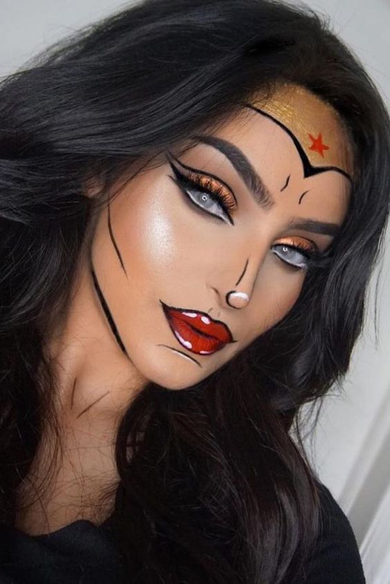 Kule Halloween-sminke-utseende - pop-art-sminke med Super Woman