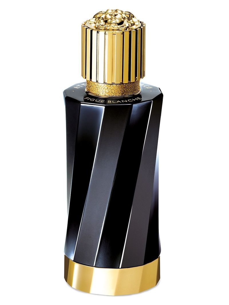 Parfumska voda Atelier Versace Figue Blanche v črni steklenici z zlatim pokrovčkom