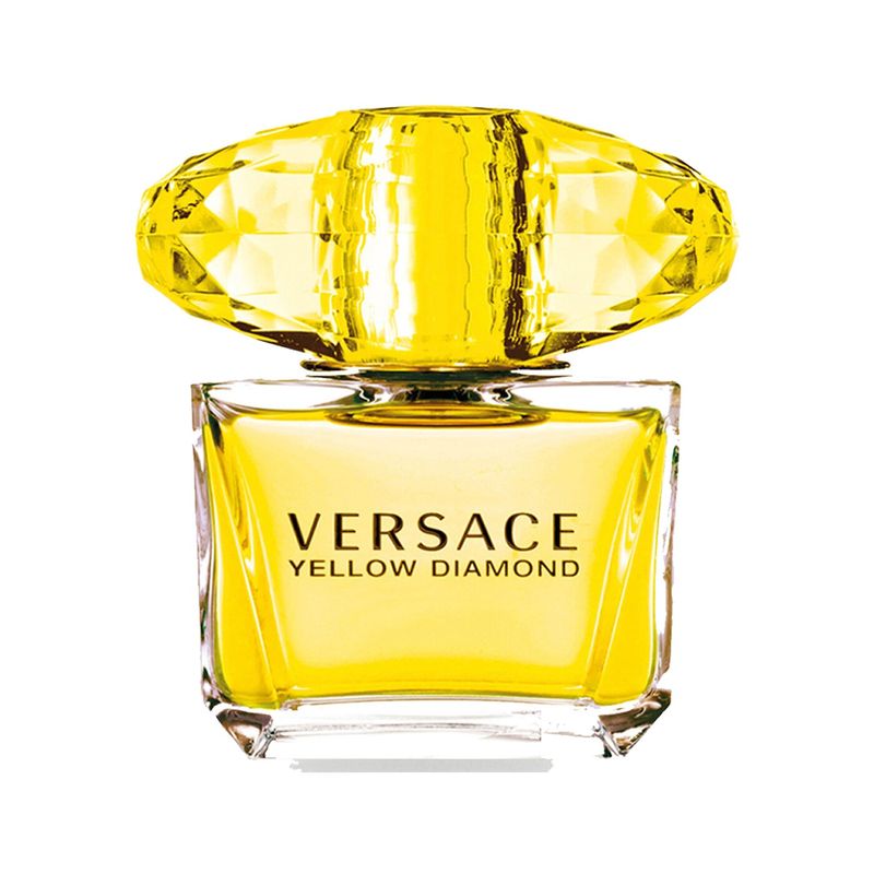 Meilleurs parfums Versace: Versace Yellow Diamond dans un capuchon de style diamant jaune avec une bouteille en verre