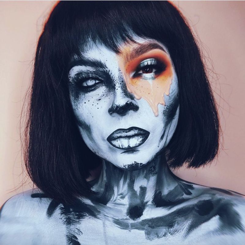Maquillage Halloween demi-visage - maquillage pop art fondant