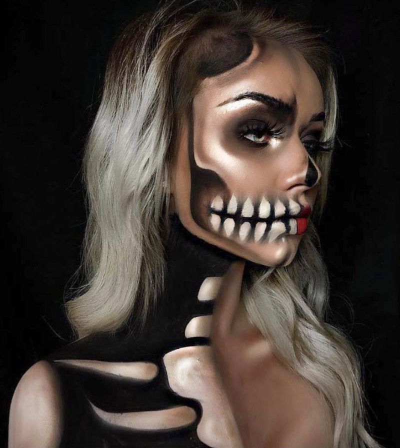 Maquillage Pretty Skeleton - Idées de maquillage Halloween demi-visage