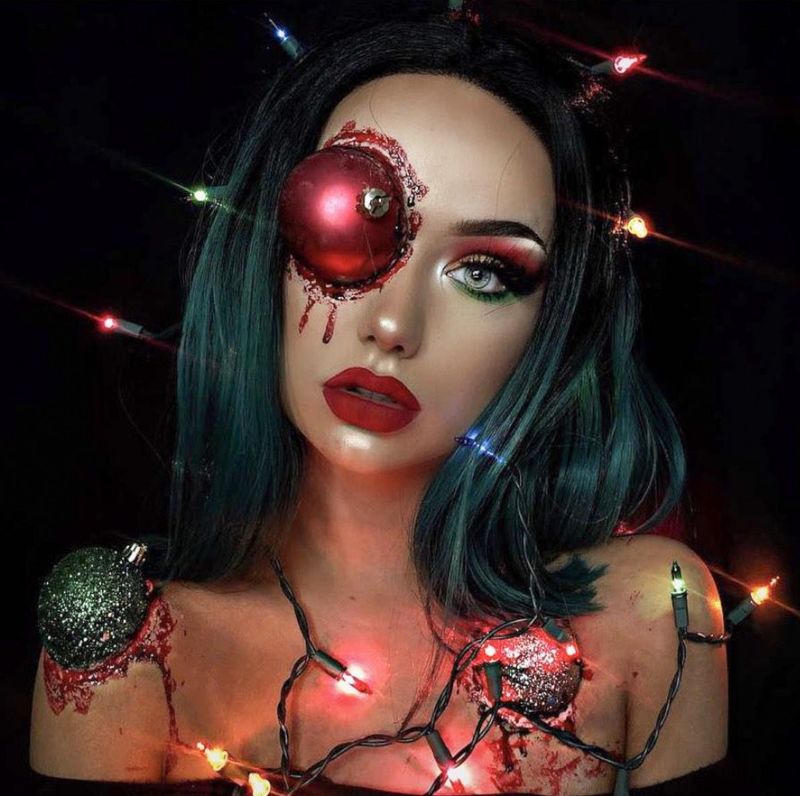 Idées de maquillage Halloween uniques avec des lumières de Noël