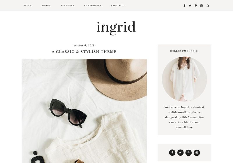 De beste feminine WordPress-temaene for bloggere: Ingrid ved 17th Avenue