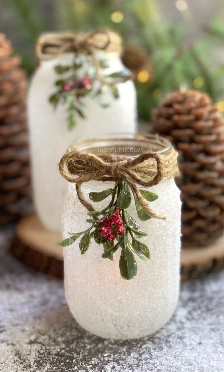 Artisanat unique à fabriquer et à vendre : Snowy Mason Jar Luminaries