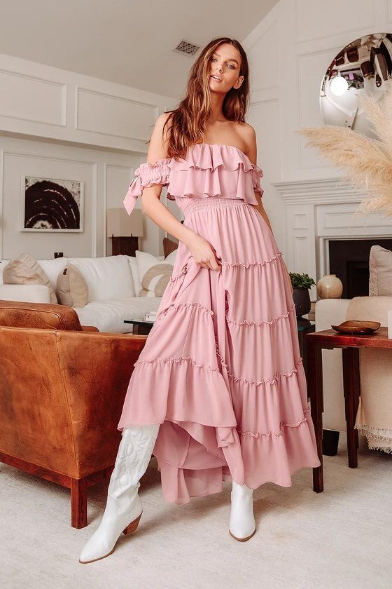 Ružičaste cottagecore maxi haljine