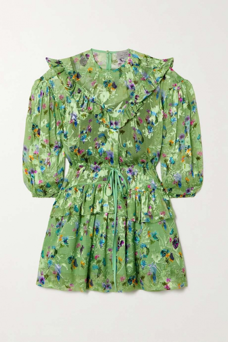   Green Preen by Thornton Bregazzi Mini-robe en satin dévoré à imprimé fleuri et à volants Florence