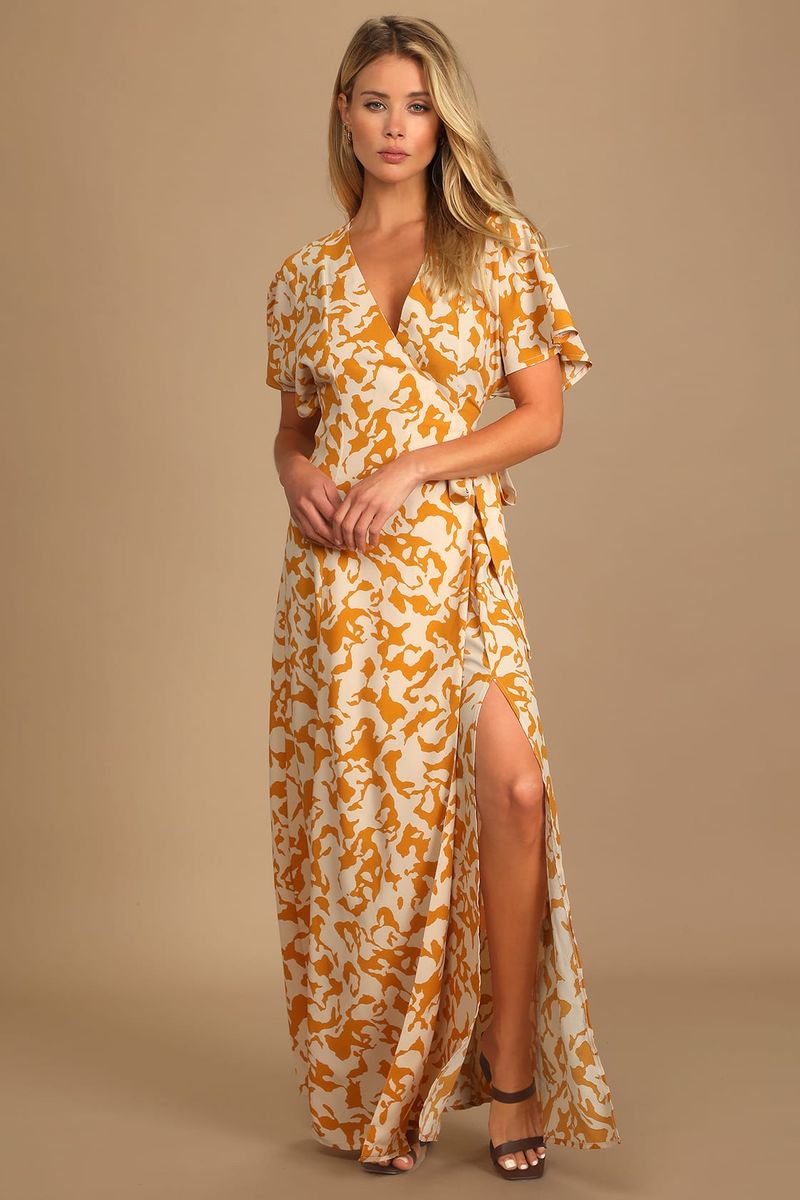 Hardal sarısı maxi bahar elbise