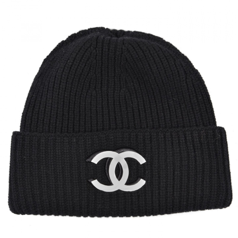   Siyah Chanel Yün Kaşmir CC Bere Şapka