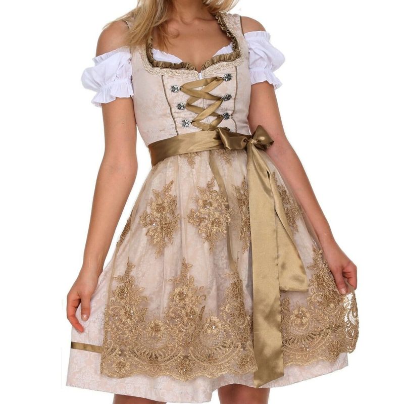 Što obući na Oktoberfest party: zlatna čipkasta Oktoberfest dirndl haljina