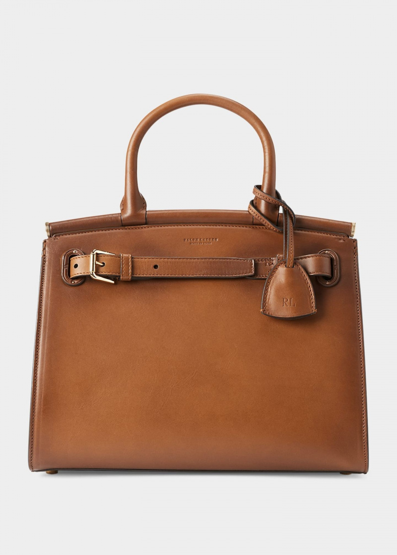   Alternative Hermès Birkin: Sac cartable en cuir bruni Ralph Lauren RL50 moyen brun