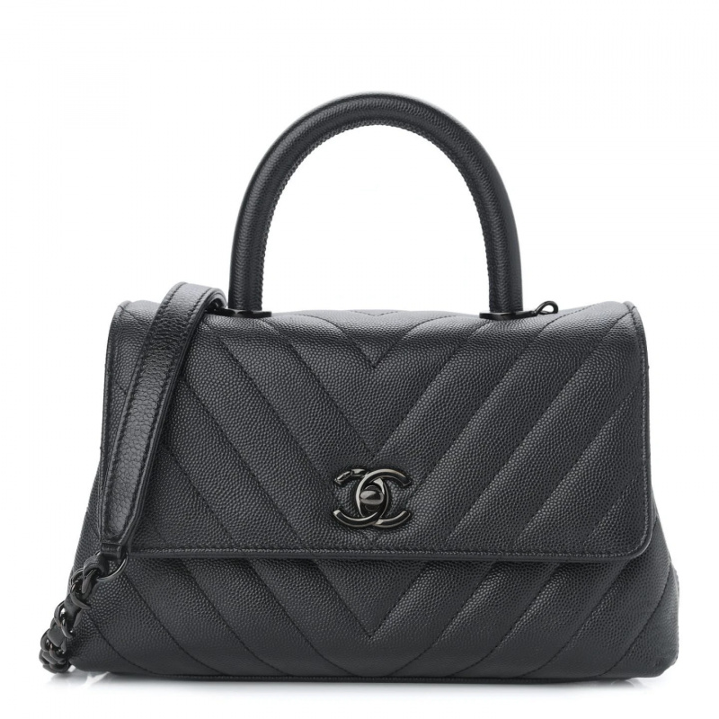   Svart Chanel Caviar Chevron Quilted Mini Coco Håndtak Flap Bag