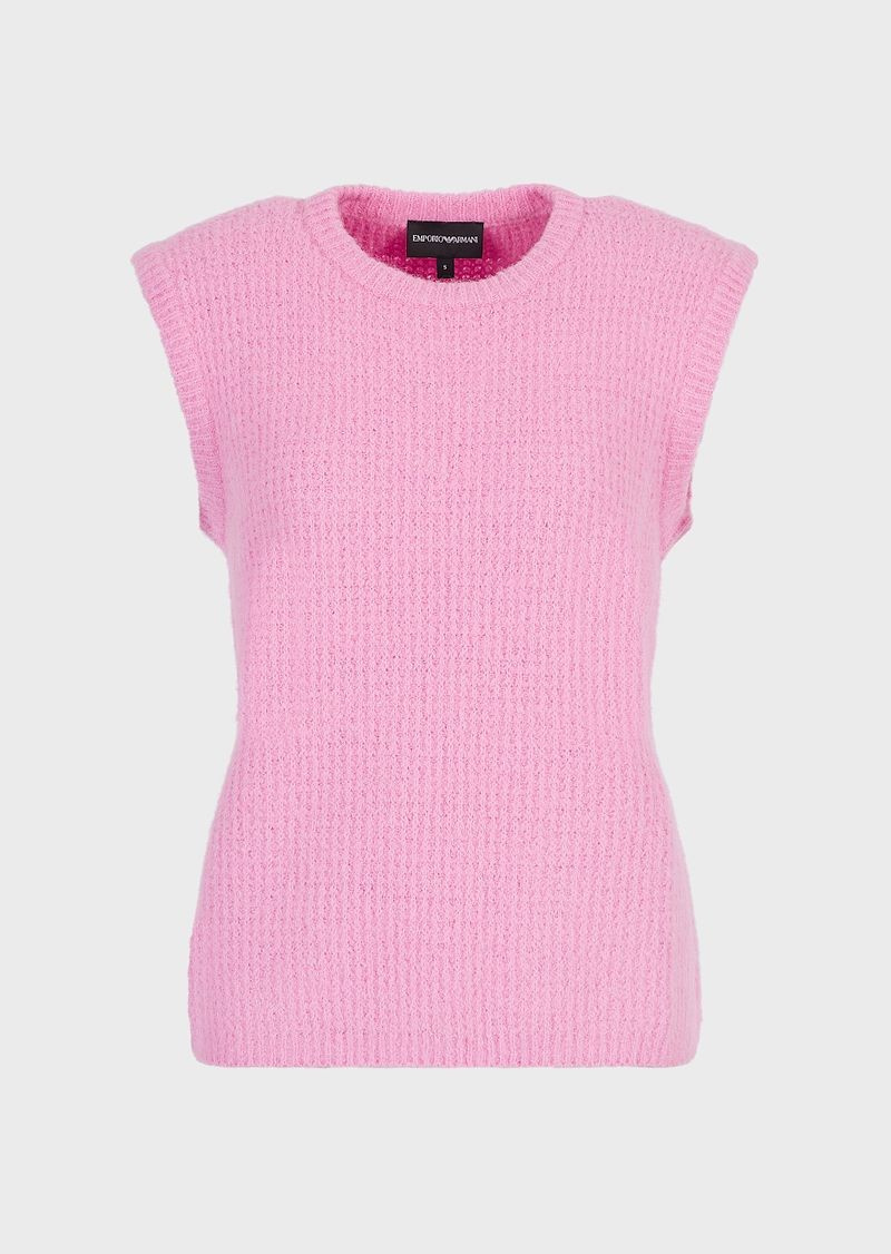   Rožnat pulover brez rokavov iz mešanice alpake Emporio Armani s tkanjem v obliki satja