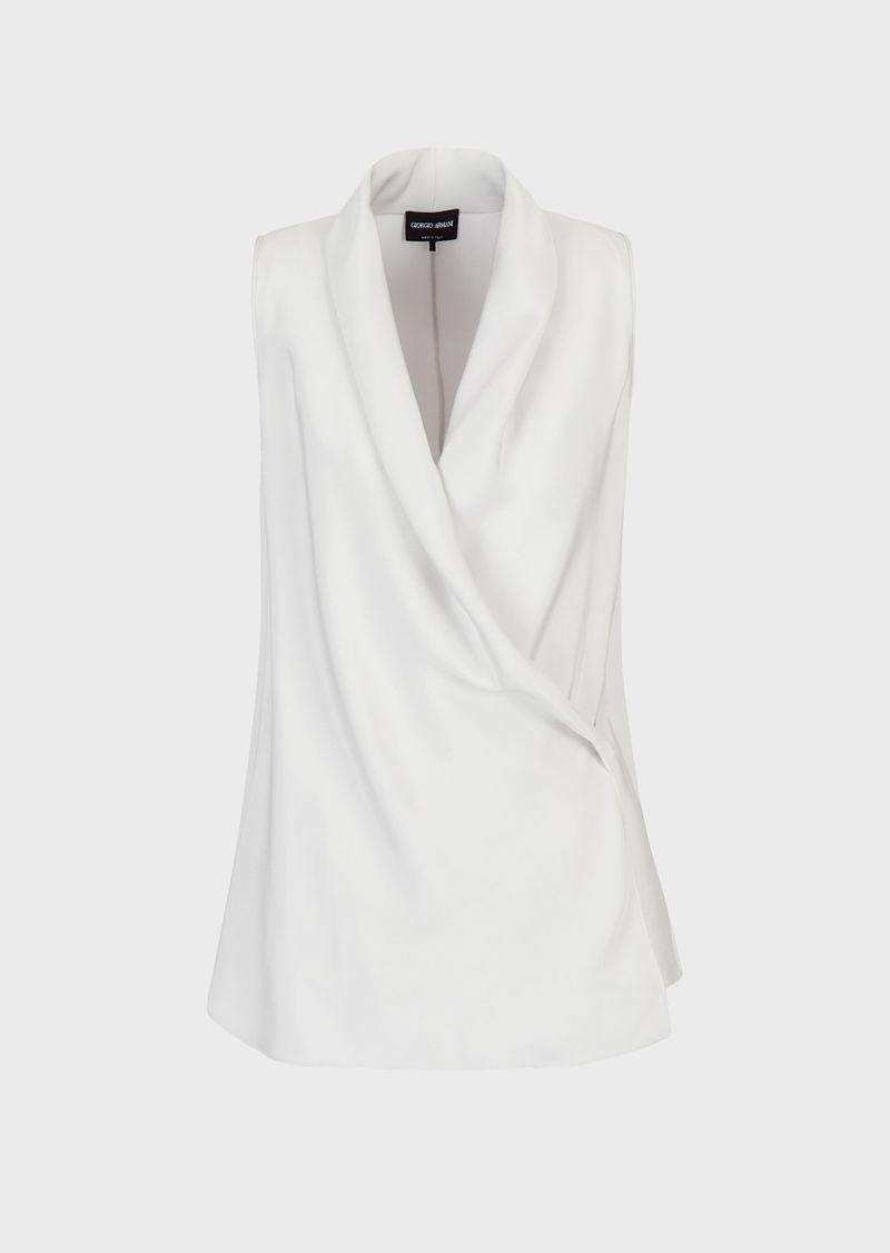   Bela bluza brez rokavov iz maroške svile Giorgio Armani