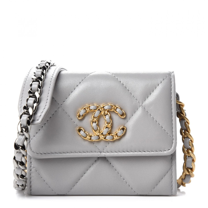   Siva Chanel torbica s lancem od janjeće kože s 19 preklopima