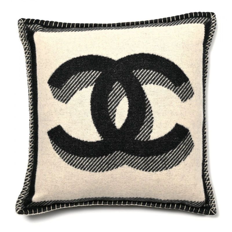  Crni i bež Chanel merino vuneni kašmirski jastuk CC