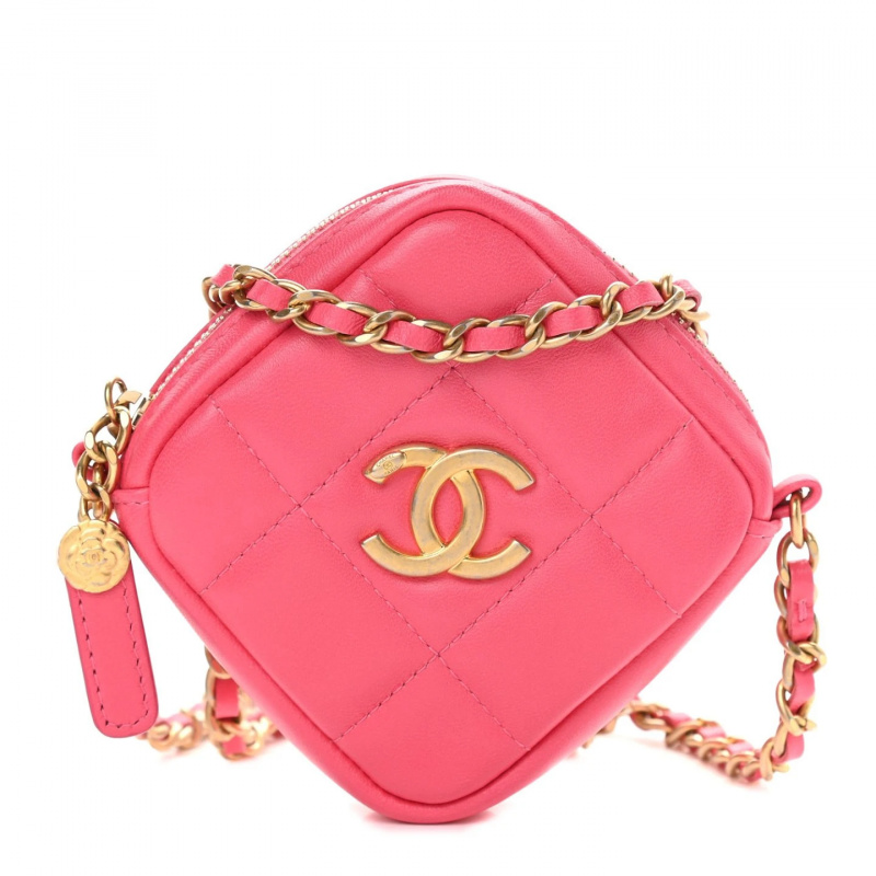   Ružičasta Chanelova janjeća kopča prošivena dijamantskim krojem s torbom s lancem