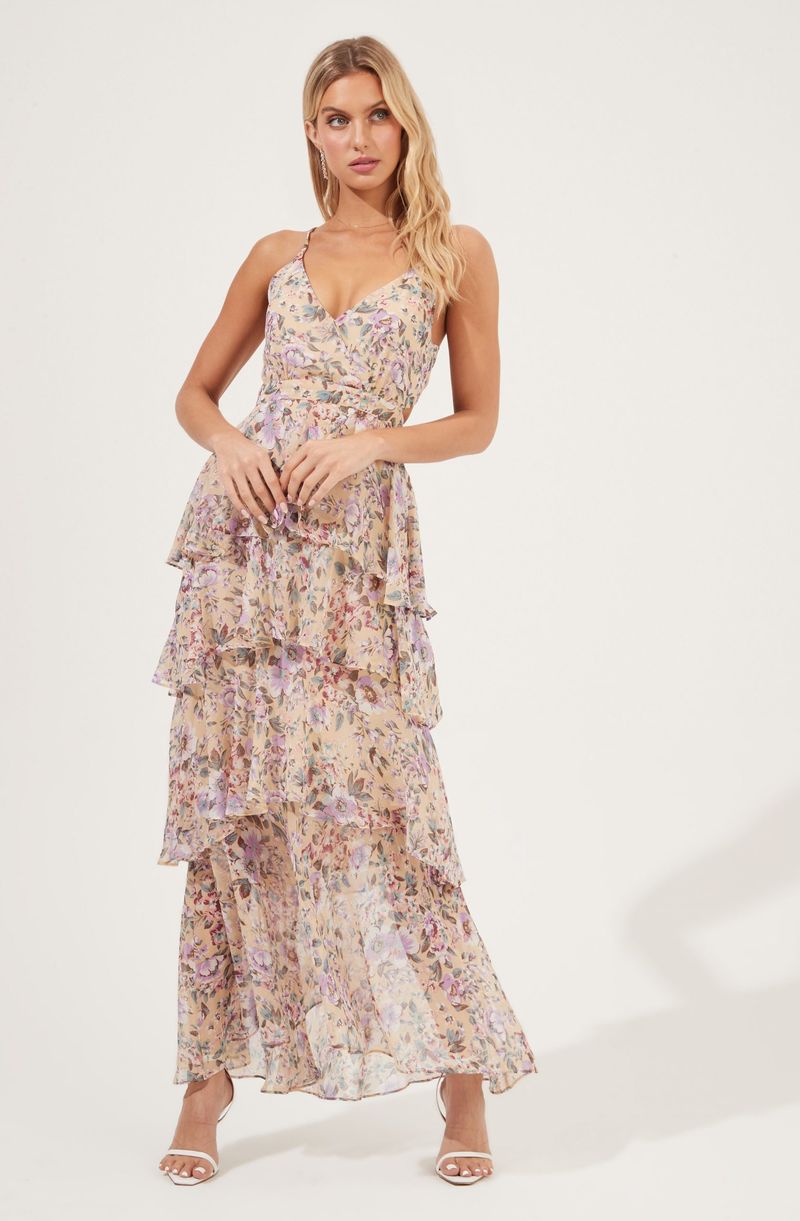 Maxi haljina s cvjetnim naboranim slojem fordate noćne haljine
