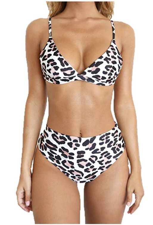 Bikini z visokim pasom v beli barvi leoparda