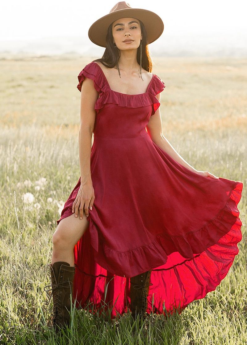Crvena duga cottagecore haljina s volanima
