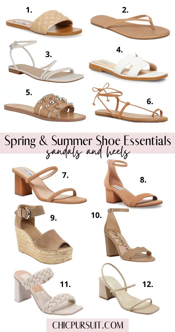 საგაზაფხულო ფეხსაცმლისა და საზაფხულო ფეხსაცმლის საჭირო ნივთები: სანდლები, ქუსლები და ბრტყელი