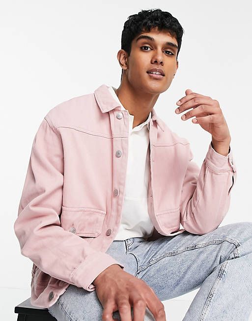 Veste en jean rose tendre pour homme pour une fête de révélation de genre