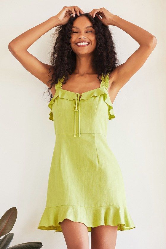 Kireç yeşili fırfırlı elbise, cinsiyeti ortaya çıkarmak için kıyafet