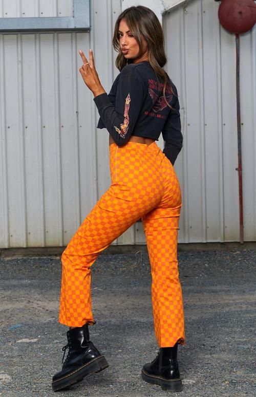 Narančaste karirane hlače za indie odjeću