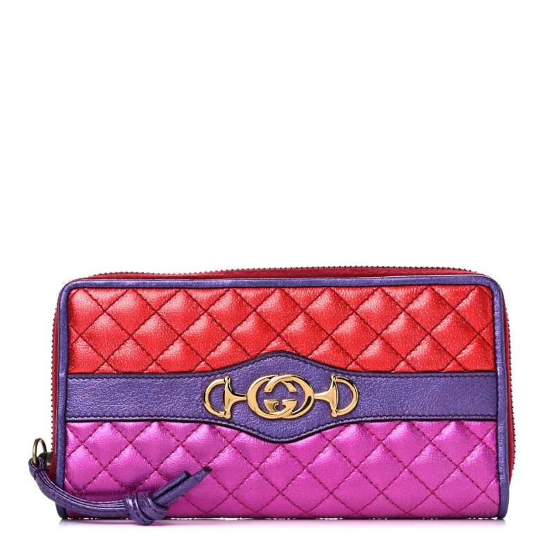   Pinkki, violetti ja punainen Gucci Laminated Nappa Trapuntata Zumi Zip Around Wallet