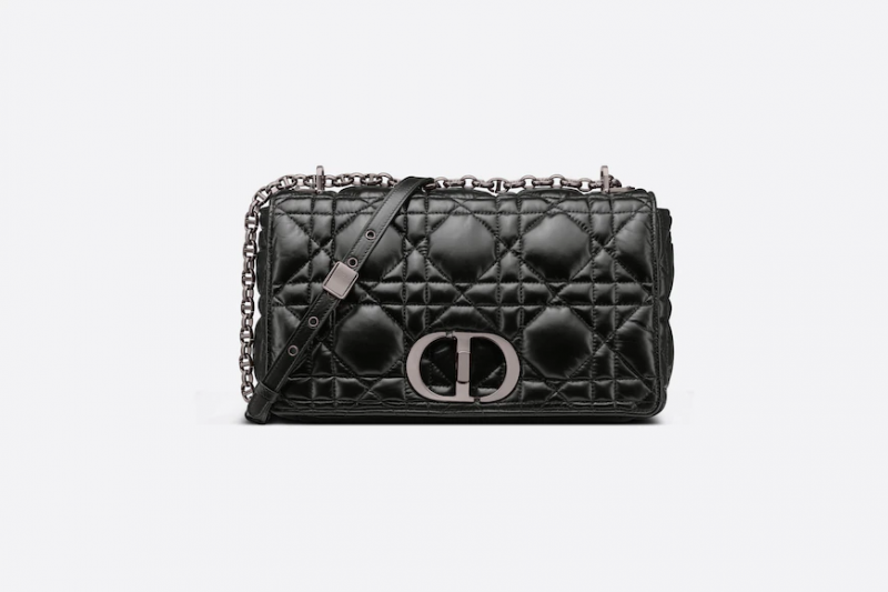   Túi Dior Caro cỡ lớn màu đen Quilted Macrocannage Da bê