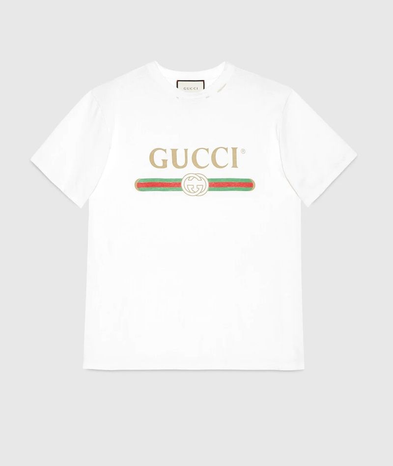تي شيرت أبيض بشعار Gucci