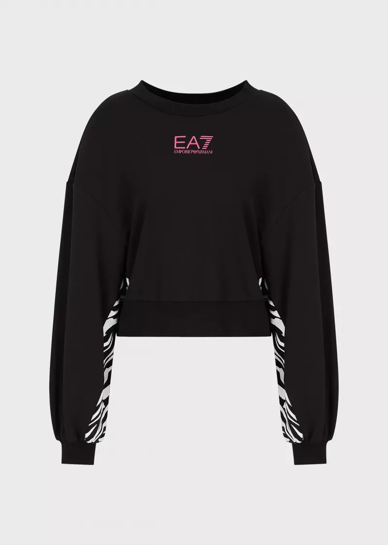   Siyah EA7 Graphic Series bisiklet yaka baskılı sweatshirt