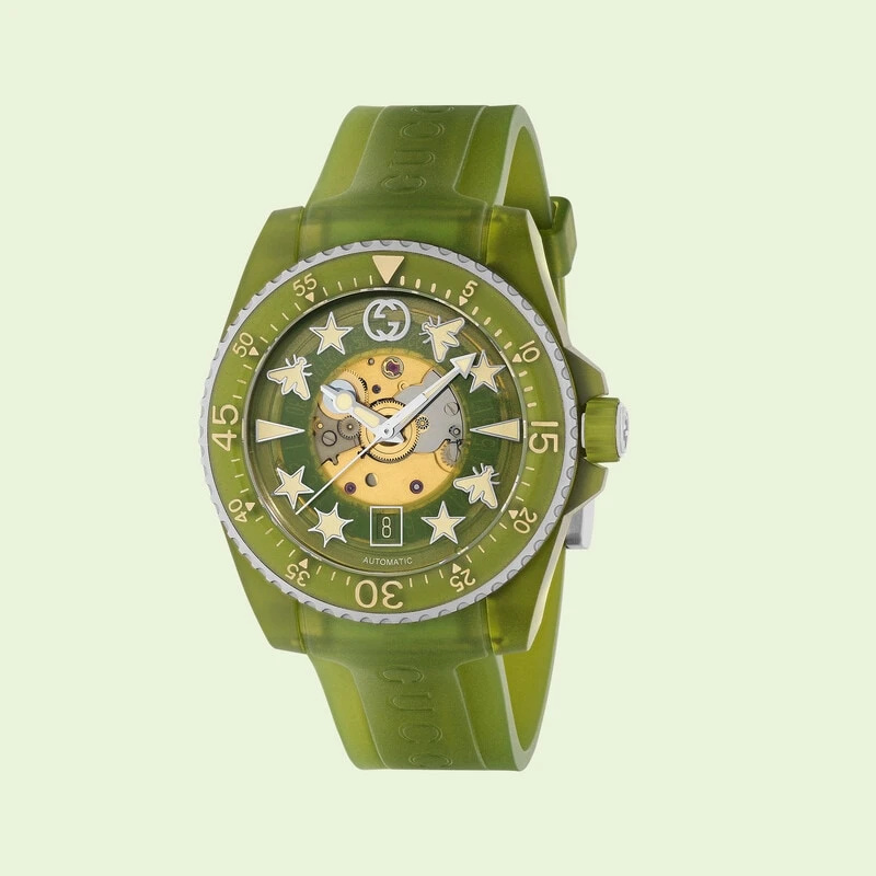   Зелено-золотий годинник Gucci Dive, 40 мм