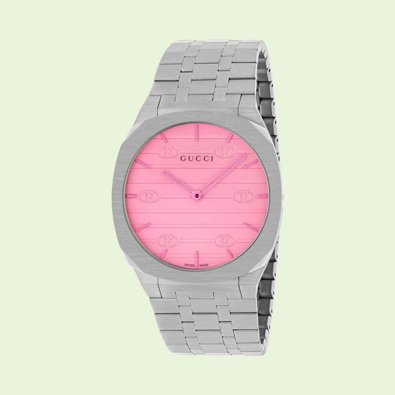   Срібно-рожевий годинник Gucci 25H, 38 мм