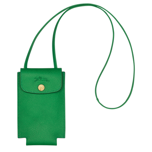   Étui pour téléphone Longchamp Épure vert avec lacet en cuir