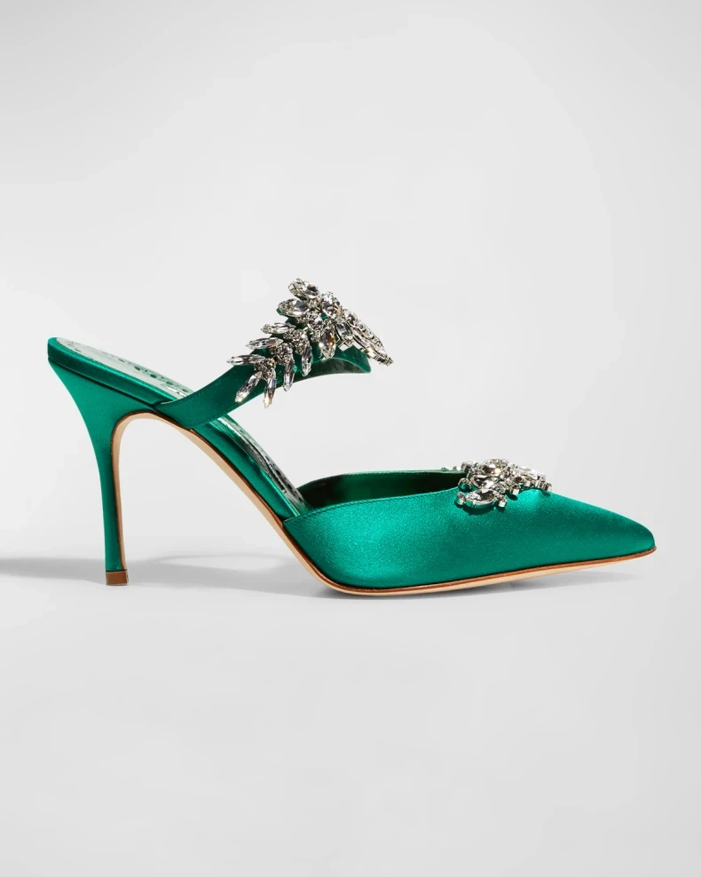   Зелені туфлі-мюли Manolo Blahnik Lurum Crystal Silk
