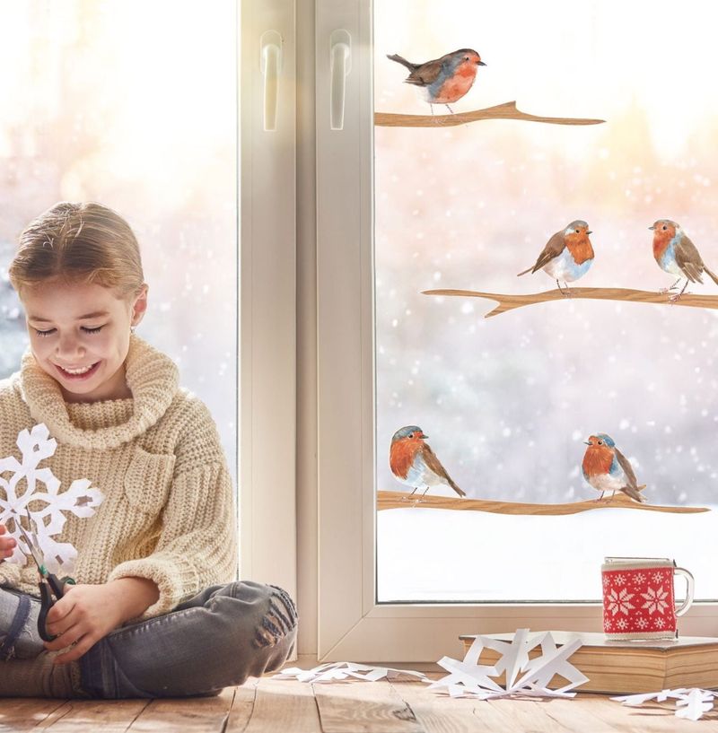 Simpatične božične nalepke Robin Bird za okna