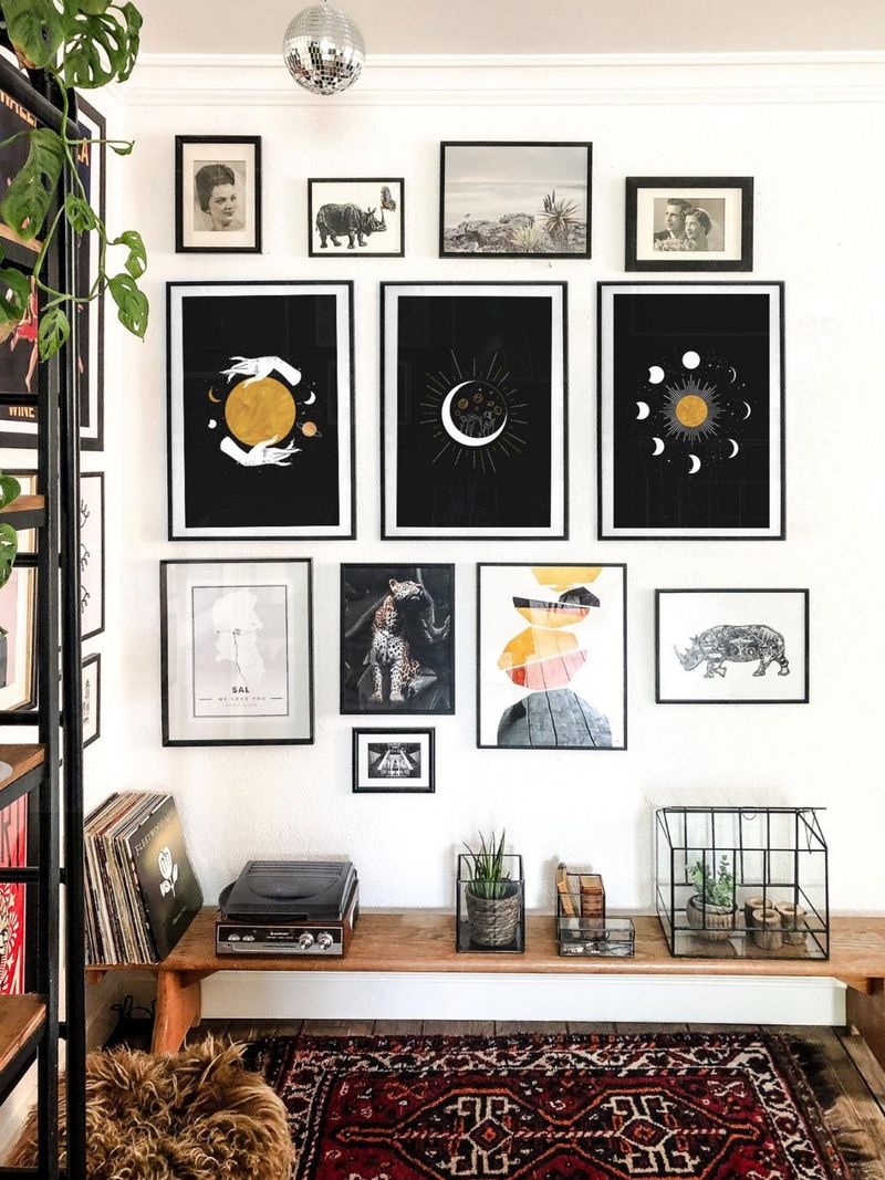 Sort himmelsk vægdekor plakat sæt med måne og stjerner