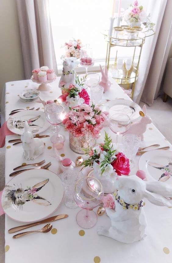 Idées de décoration de table de Pâques rose