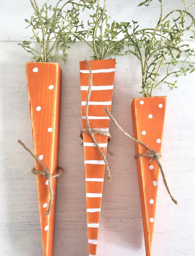 Blocs de carottes en bois pour des idées de décoration printanière