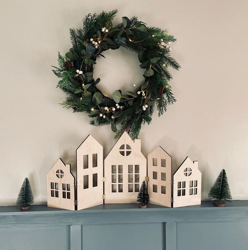 Décoration de Noël nordique en bois Silhouette Maisons