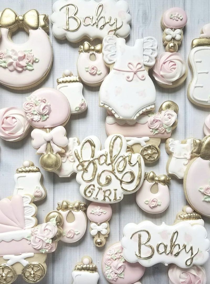 Baby Girl Pink & Golden Baby Shower Cookies