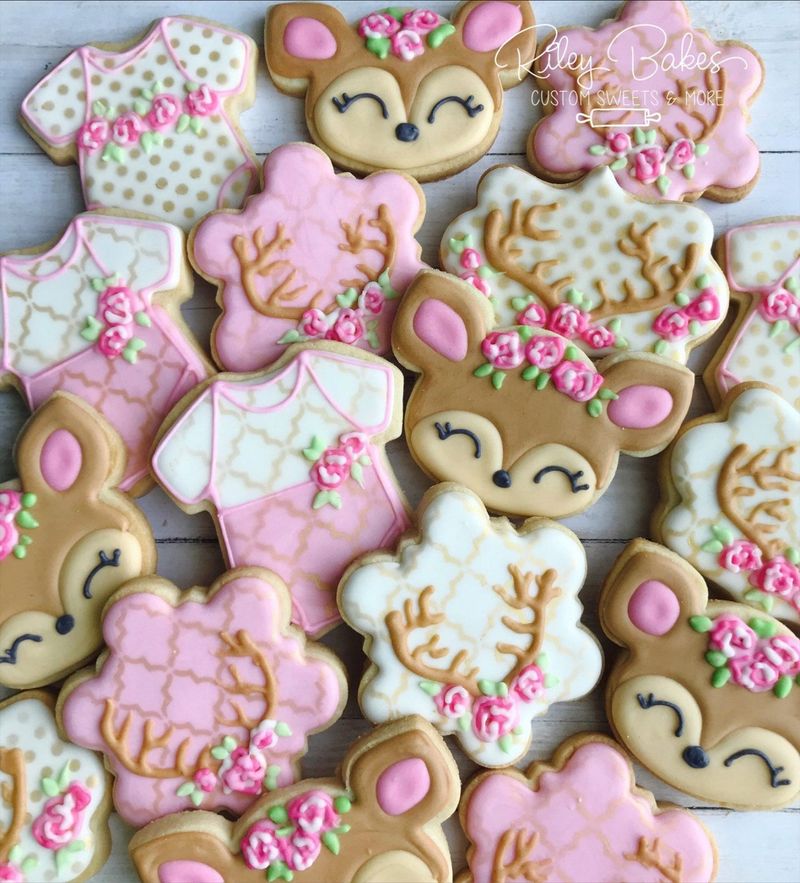 Pink Deer Baby Shower Cookies za djevojčice