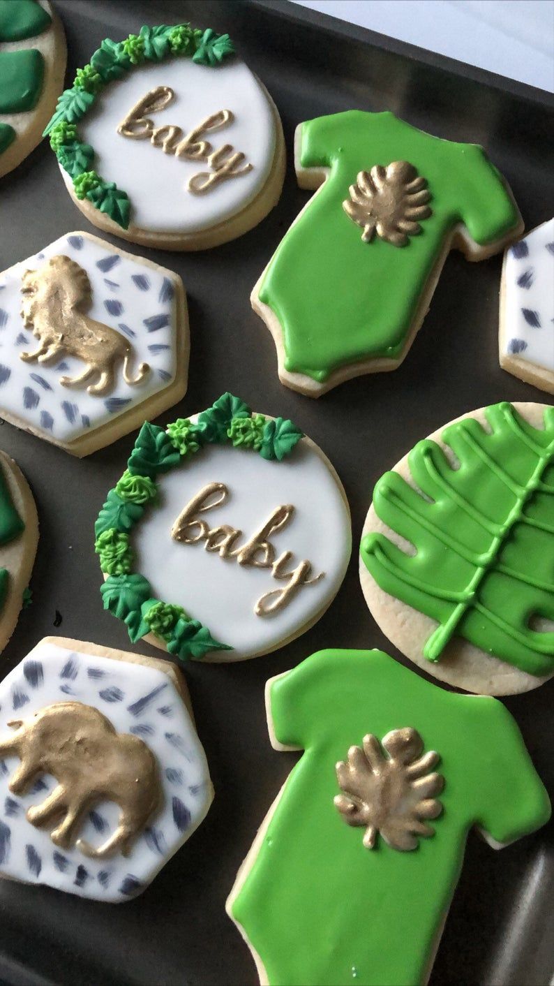 Green Jungle Baby Shower Cookies