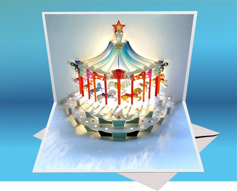 ძვირადღირებული 3D pop-up კარუსელის ბარათი უნიკალური და მხიარული დაბადების დღის ბარათი