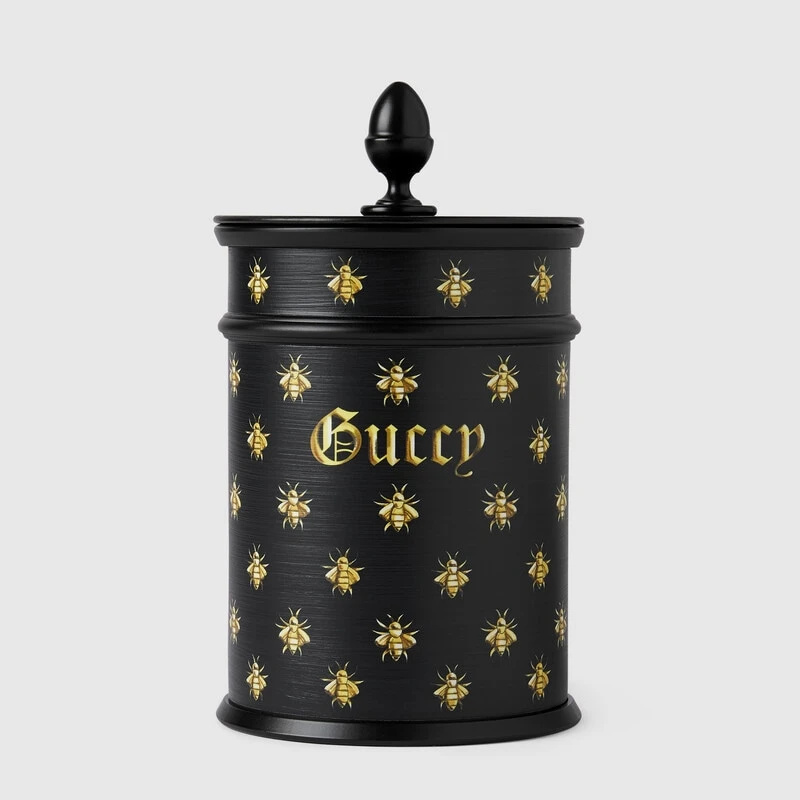   Crni i zlatni Gucci Herbosum,'Guccy' bee print mini basket candle 